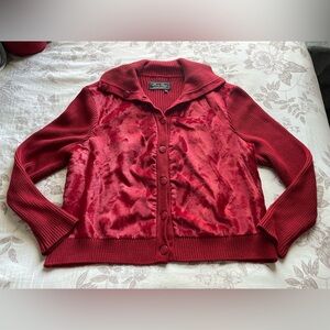 Terry Lewis Vintage Red Wavy Velvet Knit Cardigan 2X Funky Unique Retro 90s
